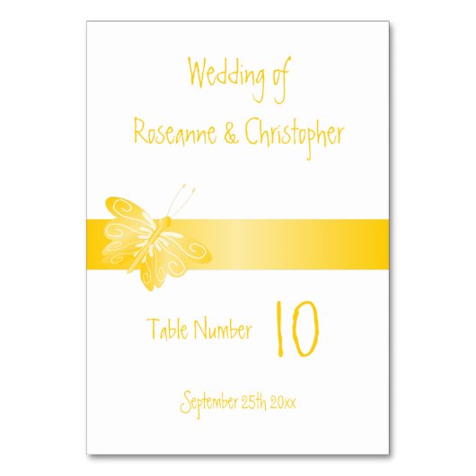 Trouwtafel nummer gele vlinder kaart (Voorkant)