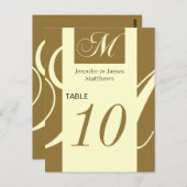 Trouwtafel Nummer Gouden Crème Monogram M Briefkaart (Voorkant / Achterkant)