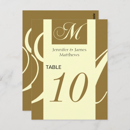 Trouwtafel Nummer Gouden Crème Monogram M Briefkaart (Voorkant / Achterkant)