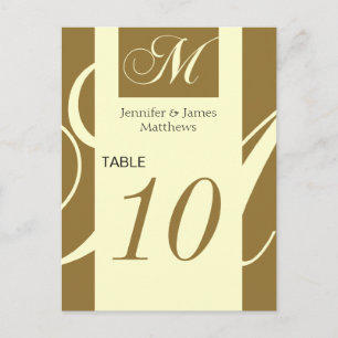 Trouwtafel Nummer Gouden Crème Monogram M Briefkaart