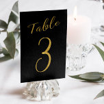 Trouwtafel nummer gouden glitter zwart elegant kaart<br><div class="desc">Faux gouden folie formele kalligrafie script bruiloft receptie tafel kaart. De zwarte achtergrondkleur kan worden bewerkt. U kunt deze wijzigen nadat u op de knop AANPASSEN hebt gedrukt. U vindt het hele scala aan nummers (1 - 50) hier: http://bit.ly/2sLMaFh Als u hulp nodig heeft, neem dan contact met mij op...</div>