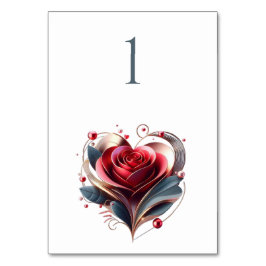 Trouwtafel nummer-hart gevormd Roos Kaart