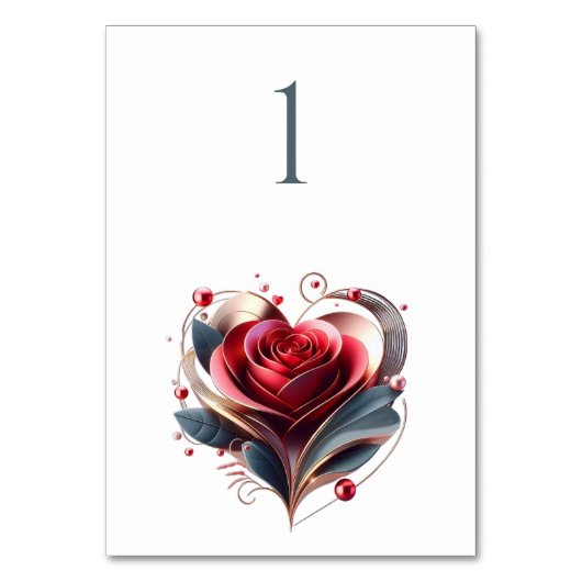 Trouwtafel nummer-hart gevormd Roos Kaart (Voorkant)
