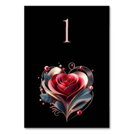 Trouwtafel nummer-hart gevormd Roos Kaart