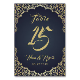 Trouwtafel nummer, Indiase bruiloft, blauw, goud Kaart