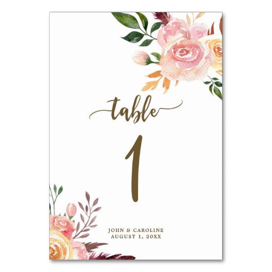 Trouwtafel nummer kaart boho floral (Achterkant)