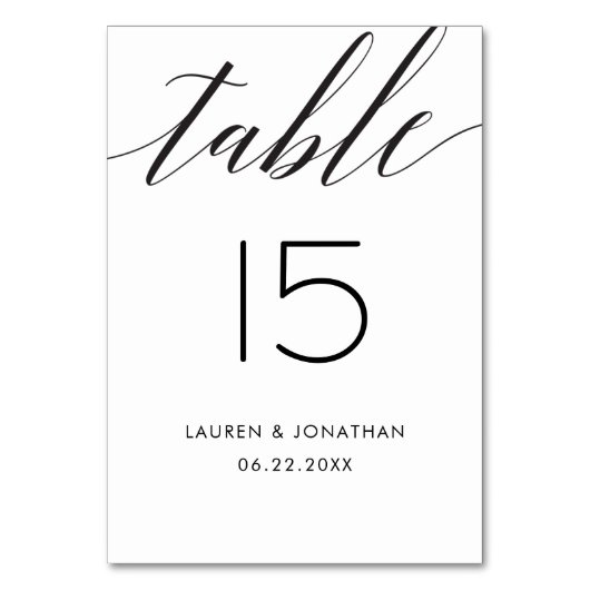 Trouwtafel Nummer Kaart, Elegant, Zwart, Wit Kaart (Voorkant)