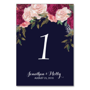 Trouwtafel nummer kaart marine bloemen