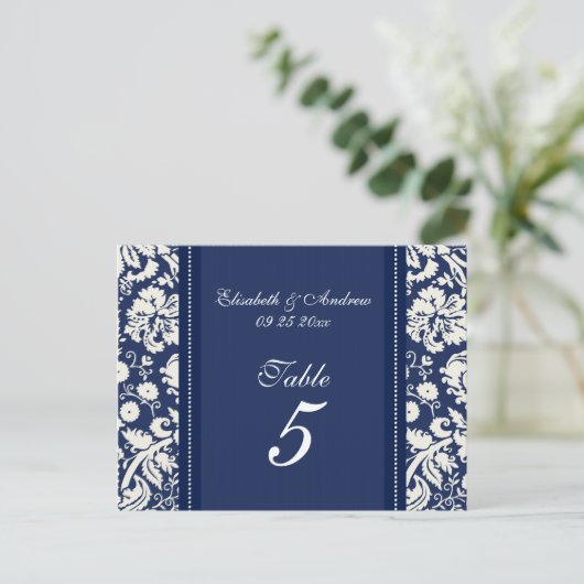 Trouwtafel Nummer Kaarten Blauw Damask (Staand voorkant)