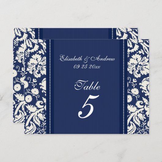 Trouwtafel Nummer Kaarten Blauw Damask (Voorkant / Achterkant)