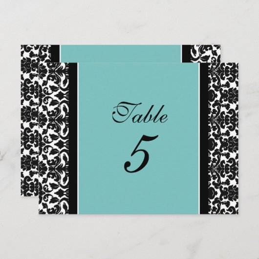 Trouwtafel nummer Kaarten Blauwgroen Damask (Voorkant / Achterkant)