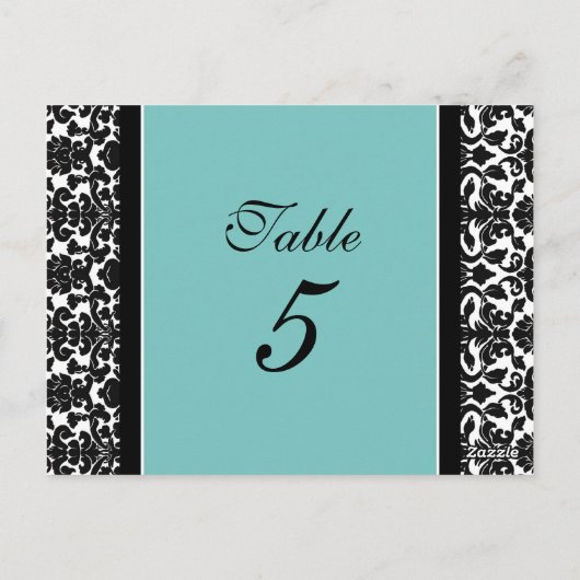 Trouwtafel nummer Kaarten Blauwgroen Damask (Achterkant)