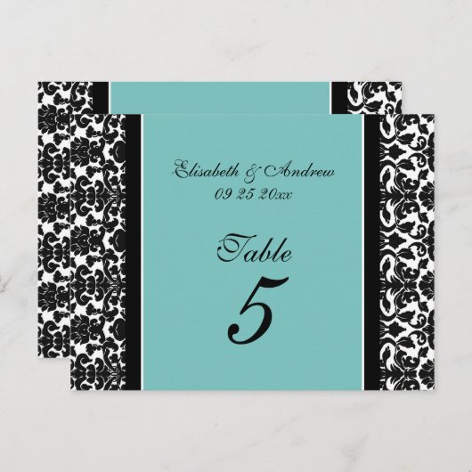 Trouwtafel nummer Kaarten Blauwgroen Damask (Voorkant / Achterkant)