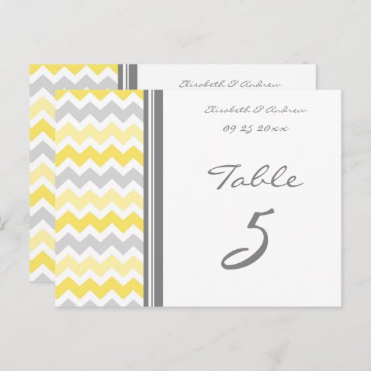 Trouwtafel Nummer Kaarten Geel Grijs Chevron (Voorkant / Achterkant)
