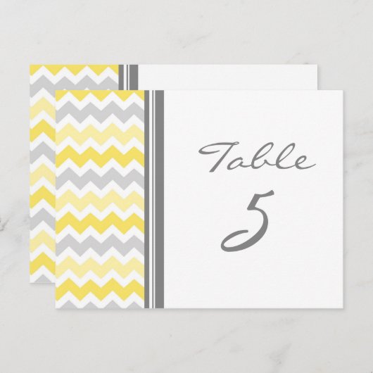 Trouwtafel Nummer Kaarten Geel Grijs Chevron (Voorkant / Achterkant)
