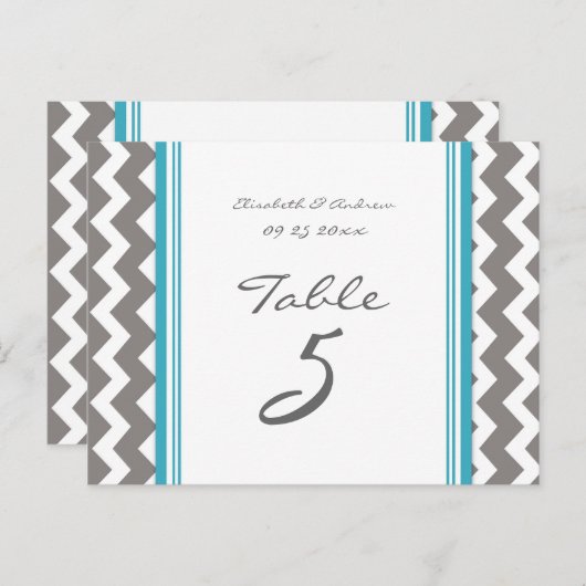 Trouwtafel Nummer Kaarten Grijs Blauw Chevron (Voorkant / Achterkant)