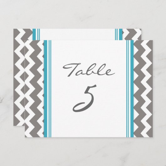 Trouwtafel Nummer Kaarten Grijs Blauwgroen Chevron (Voorkant / Achterkant)