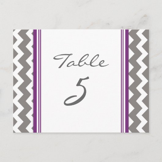 Trouwtafel Nummer Kaarten Grijs Paarse Chevron (Voorkant)