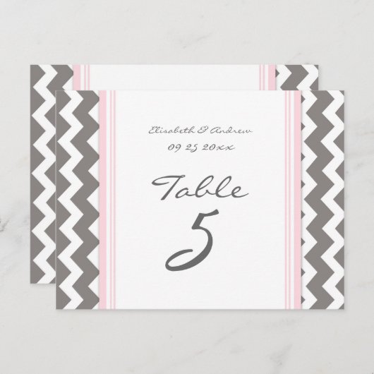 Trouwtafel Nummer Kaarten Grijs Roze Chevron (Voorkant / Achterkant)