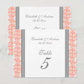 Trouwtafel Nummer Kaarten Koraal Grijs Damask (Voorkant / Achterkant)