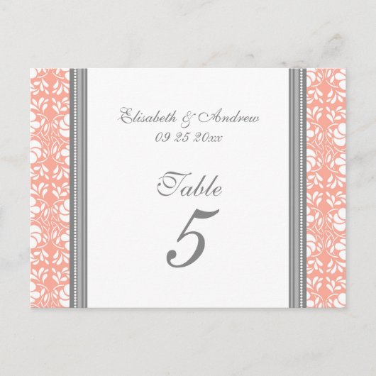 Trouwtafel Nummer Kaarten Koraal Grijs Damask (Voorkant)