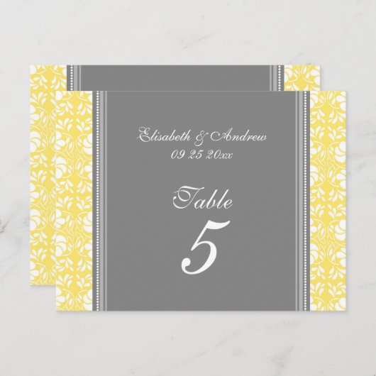 Trouwtafel Nummer Kaarten Lemon Grey Damask (Voorkant / Achterkant)