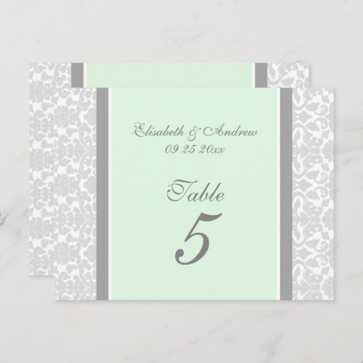 Trouwtafel Nummer Kaarten Mint Grijs Damask (Voorkant / Achterkant)