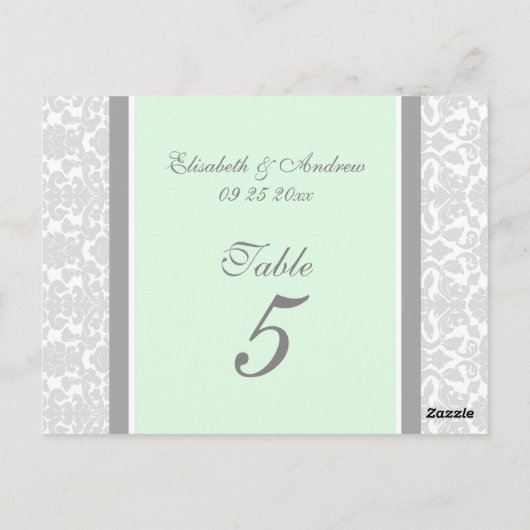 Trouwtafel Nummer Kaarten Mint Grijs Damask (Achterkant)