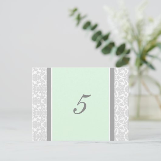 Trouwtafel Nummer Kaarten Mint Grijs Damask (Staand voorkant)
