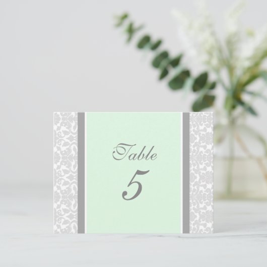 Trouwtafel Nummer Kaarten Mint Grijs Damask (Staand voorkant)