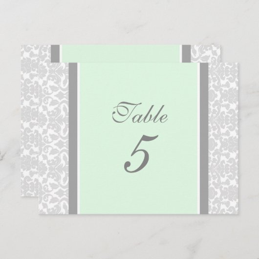 Trouwtafel Nummer Kaarten Mint Grijs Damask (Voorkant / Achterkant)