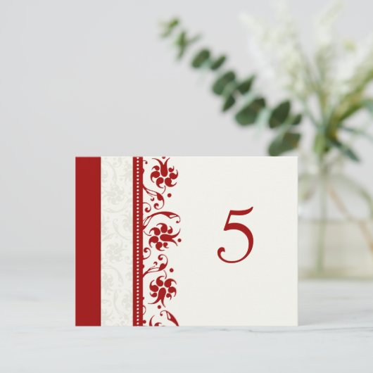 Trouwtafel Nummer Kaarten Rode Bloemen (Staand voorkant)