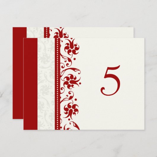 Trouwtafel Nummer Kaarten Rode Bloemen (Voorkant / Achterkant)