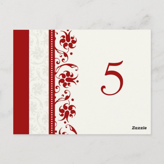 Trouwtafel Nummer Kaarten Rode Bloemen (Achterkant)