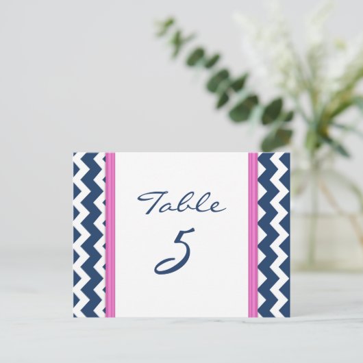 Trouwtafel Nummer Kaarten Roze Blauw Chevron (Staand voorkant)