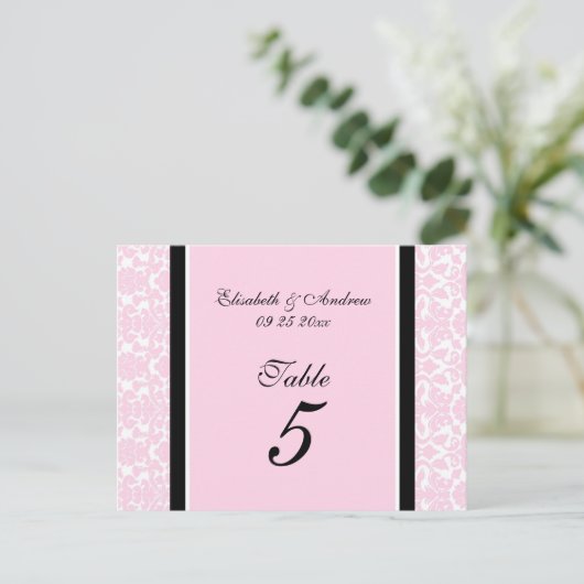 Trouwtafel Nummer Kaarten Roze Damask (Staand voorkant)