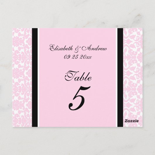 Trouwtafel Nummer Kaarten Roze Damask (Achterkant)