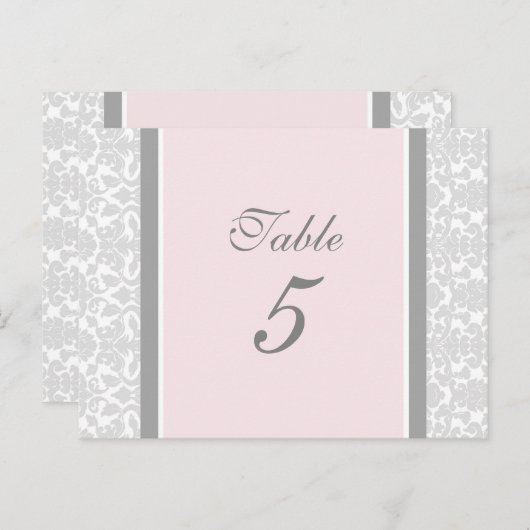 Trouwtafel Nummer Kaarten Roze Grijs Damask (Voorkant / Achterkant)