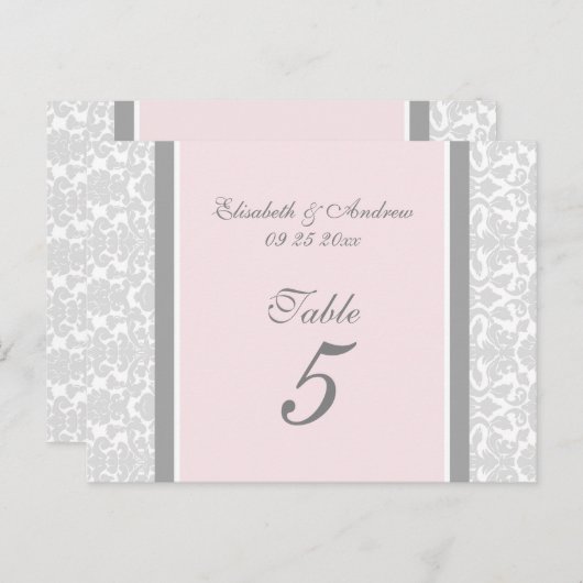 Trouwtafel Nummer Kaarten Roze Grijs Damask (Voorkant / Achterkant)