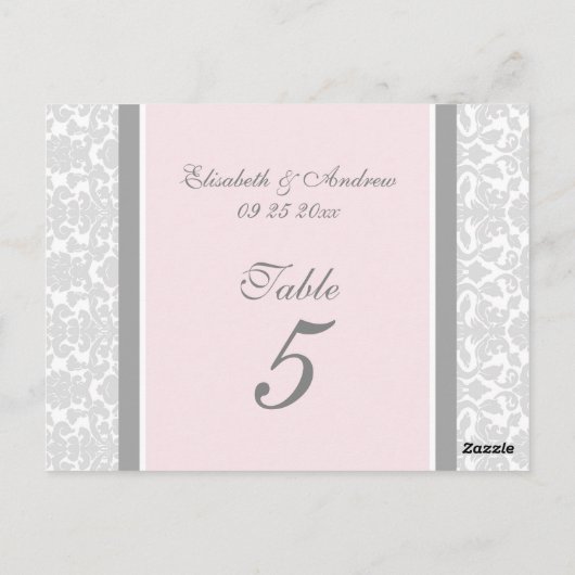 Trouwtafel Nummer Kaarten Roze Grijs Damask (Achterkant)