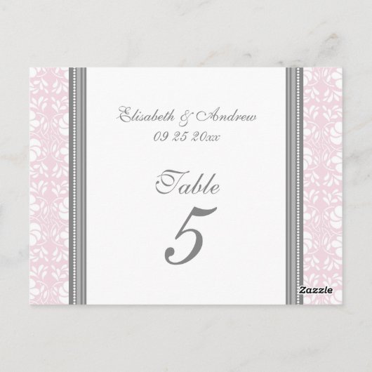 Trouwtafel Nummer Kaarten Roze Grijs Damask (Achterkant)