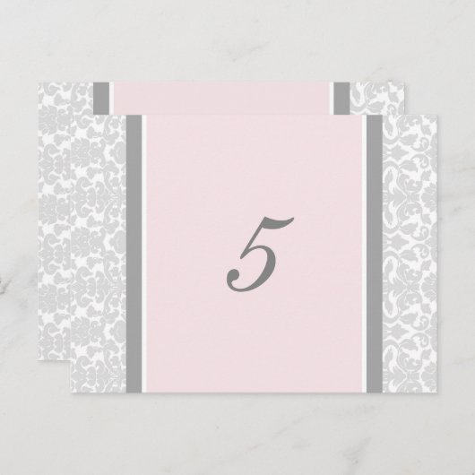 Trouwtafel Nummer Kaarten Roze Grijs Damask (Voorkant / Achterkant)