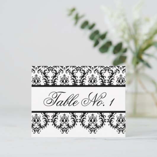 Trouwtafel Nummer Kaarten Wit Zwart Damask (Staand voorkant)