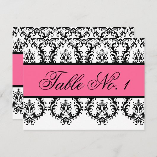 Trouwtafel Nummer Kaarten Zwart Damask Roze (Voorkant / Achterkant)