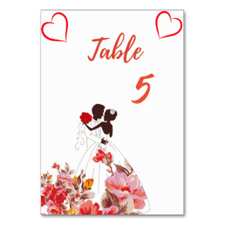 Trouwtafel Nummer met Bloemensilhouet Kaart