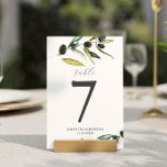 Trouwtafel nummer minimalistische olijftak kaart<br><div class="desc">Dit nummer van de trouwtafel is voorzien van waterverf olijftak gebladerte. Gebruik de eenvoudige sjabloon velden om uw aangepaste namen,  trouwdatum en tabel nummers toe te voegen. Om meer te zien van dit merk olijfbruiloft briefpapier suite bezoek https://www.zazzle.com/collections/olive_wedding_theme_stationery_suite-119151338630521792 Waterverf kunst en design door Victoria Grigaliunas</div>