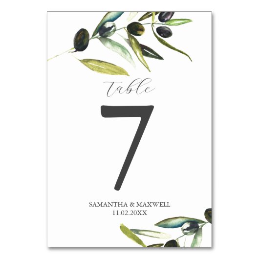 Trouwtafel nummer minimalistische olijftak kaart (Achterkant)