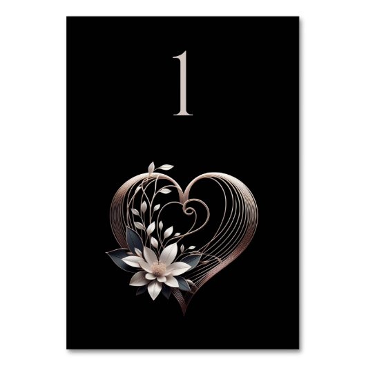 Trouwtafel Nummer-Modern Roze Hart met Bloem Kaart (Voorkant)