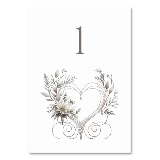 Trouwtafel Nummer-Moderne Bloemen Met Een Hart Kaart (Voorkant)