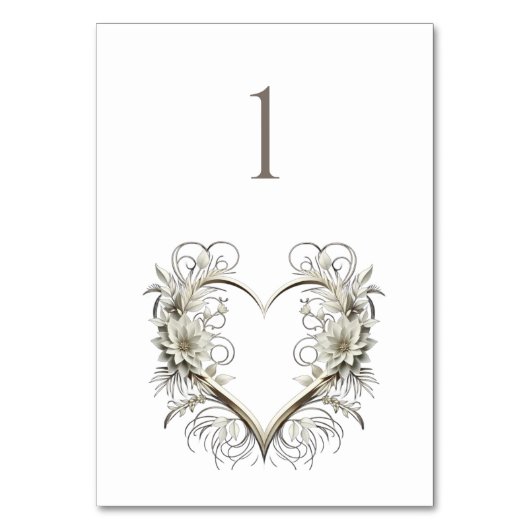 Trouwtafel Nummer-Moderne Bloemen Met Een Hart Kaart (Voorkant)